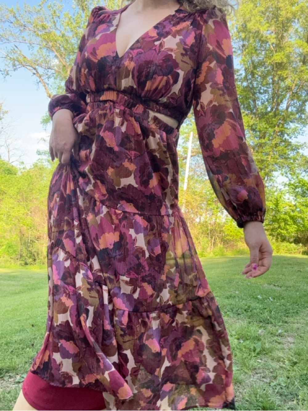 sofia by sofia vergara Plum Multi Floral V-Neck Long Sleeve Midi Dress